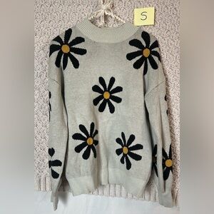 Floral Patterned Sweater - Black and Yellow Accents
